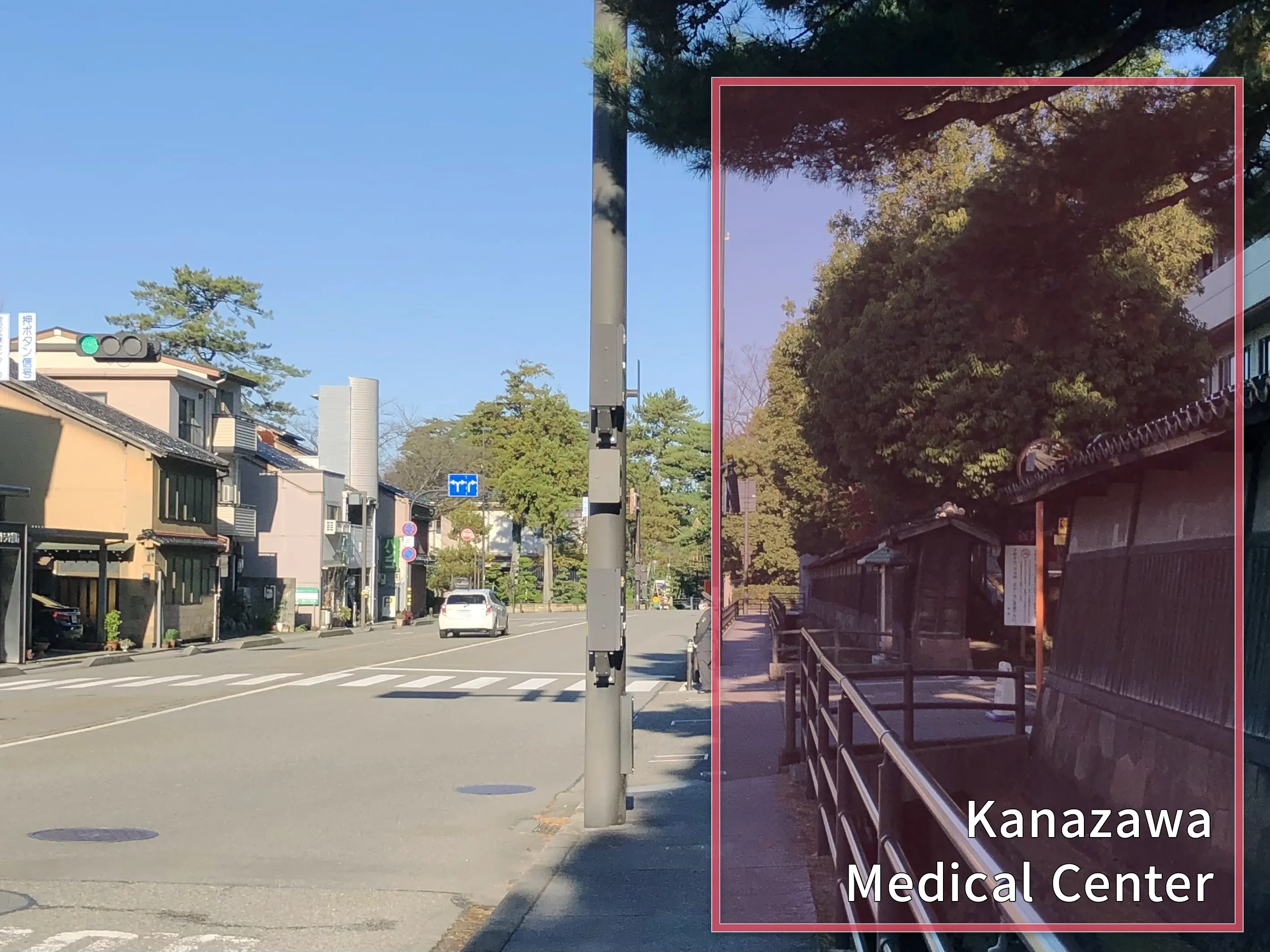 Photo : Kodatsuno-dori/Prefectural Route 10 sidewalk. Kanazawa Medical Center on your right