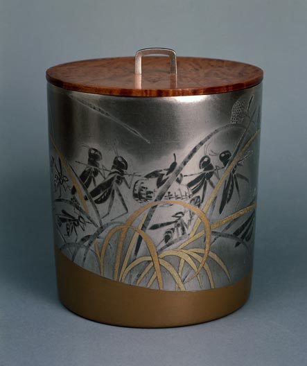 Water container, “Song of Autumn”, inlays in silver ground