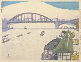昭和大東京百図絵」より 47.汽船発着所と橋の景 - 東京国立近代