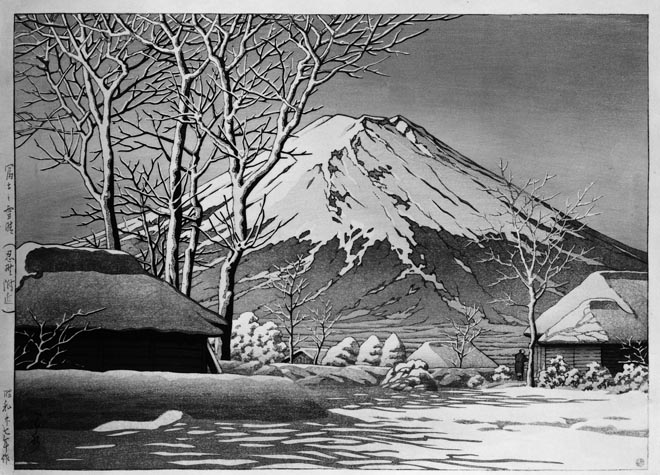 松浦莫章 (F8) 逆光の忍野より見た富士山「真作」油彩1979年制