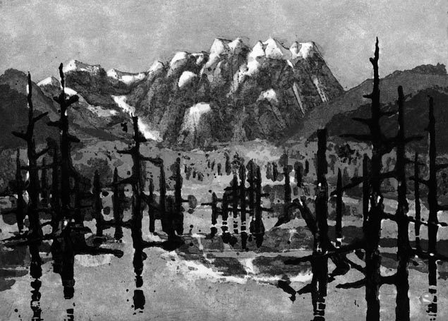 畦地梅太郎 『大正池』 木版画 畦地梅太郎の展示｜ネルノダイスキ