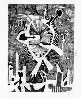 瑛九作品銅版画「scaleⅴ」ツバメ 瑛九・銅版画 「SCALE V」より 224.ツバメ - 東京国立近代美術館