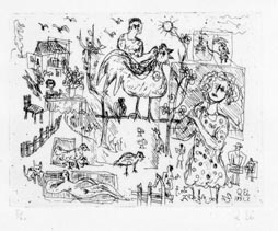 瑛九作品銅版画「scaleⅴ」ツバメ - 版画